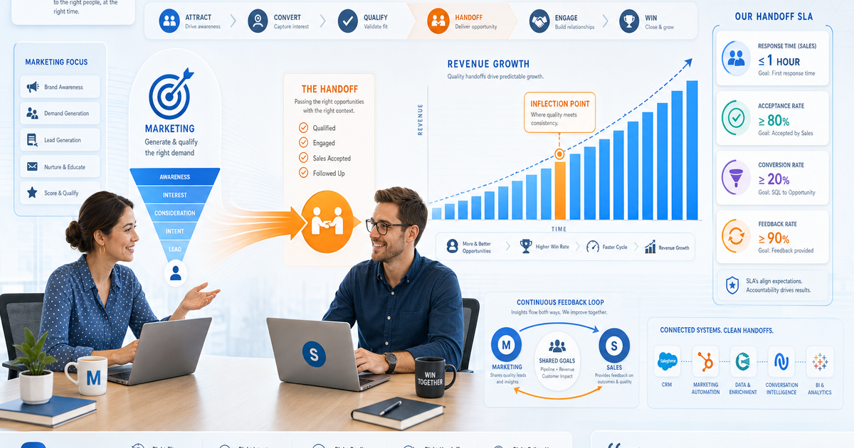 Das teuerste Revenue Leak: MQL-zu-SQL-Ownership, SLAs und Feedback-Loops zwischen Marketing und Sales definieren 32 MQL SQL ownership SLA feedback loop marketing sales revenue leak