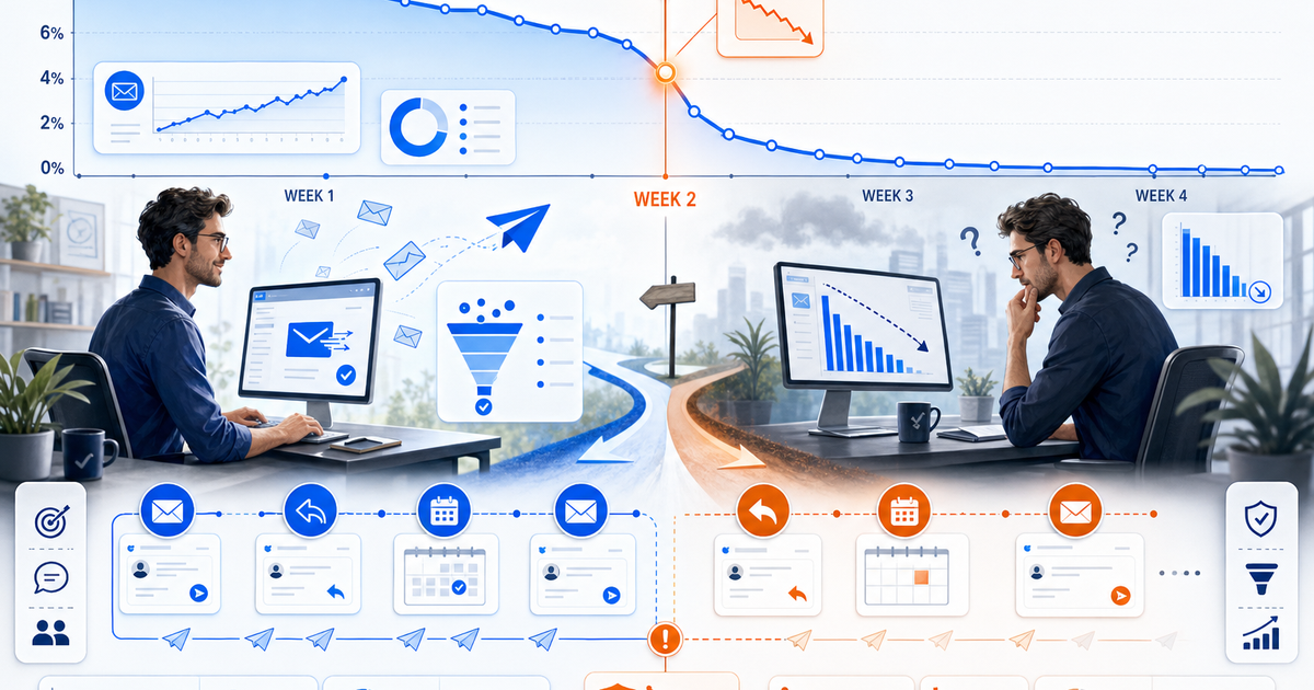 Warum Cold-Email-Antwortrate in Cold Email nach Woche 2 einbricht — und wie man es verhindert 31 Smartlead cold email reply rate drop week 2 inbox rotation